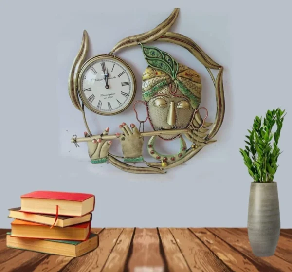 Krishna Playing Basuri with Clock